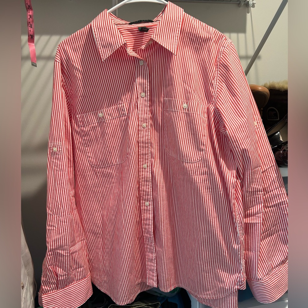 Lauren Ralph Lauren Red and White Striped Button-Down Shirt XL